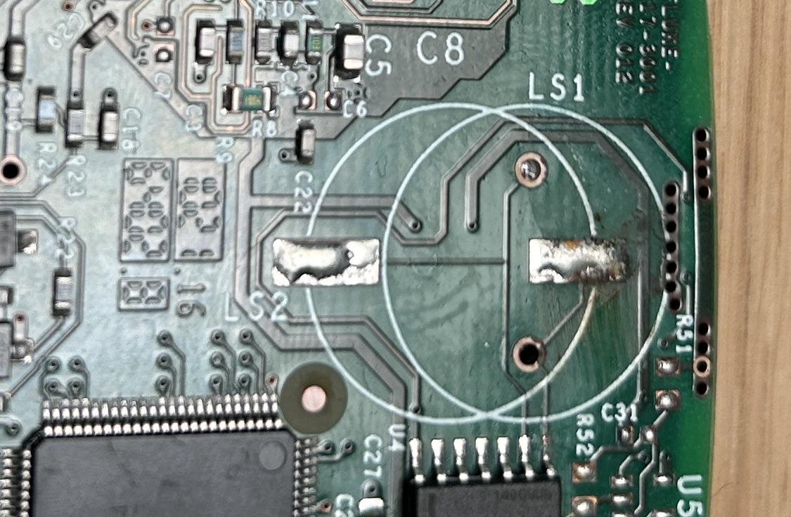 Damaged via under the continuity buzzer